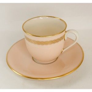 RARE Lenox Caribbee Pattern X-444 Demitasse Cup & Saucer Pink Gold Gilt Vintage